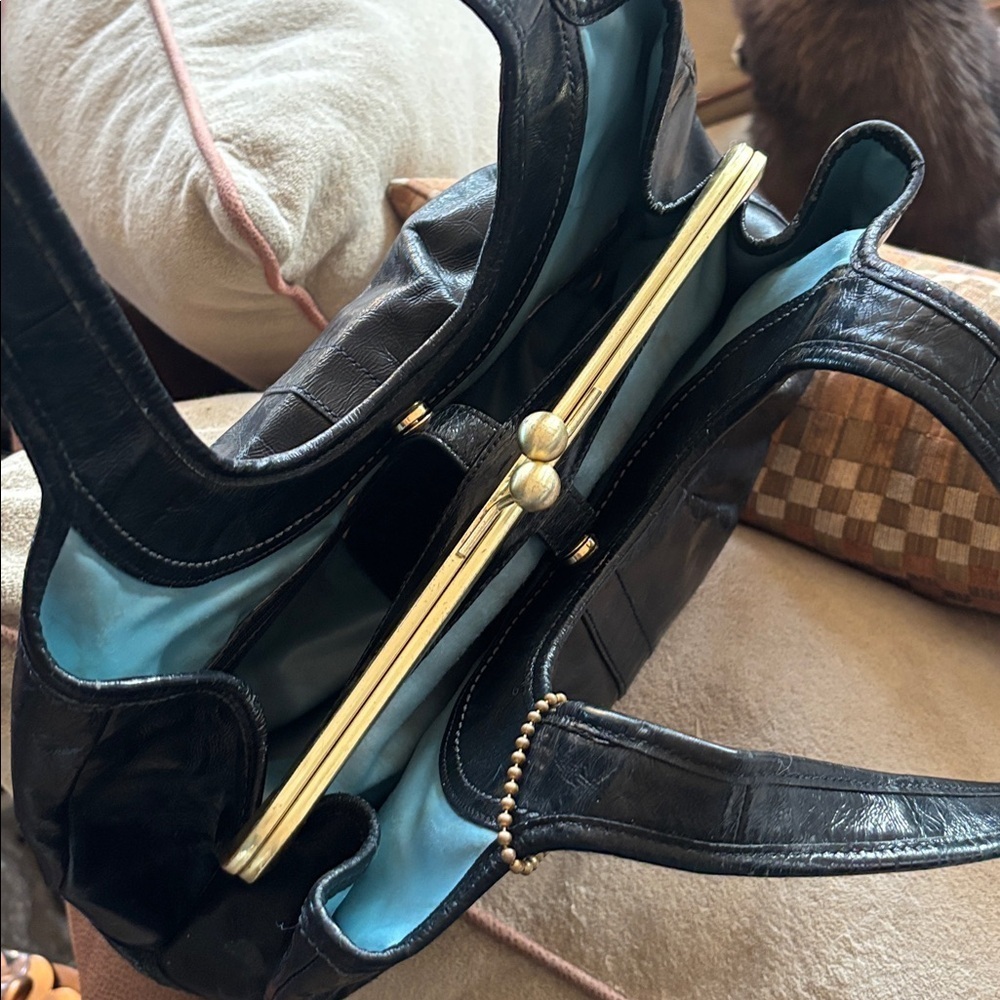 Coach Ergo Black Pantent Leather Pleated Frame Kisslock Satchel Shoulder Bag Y2K - Picture 15 of 16